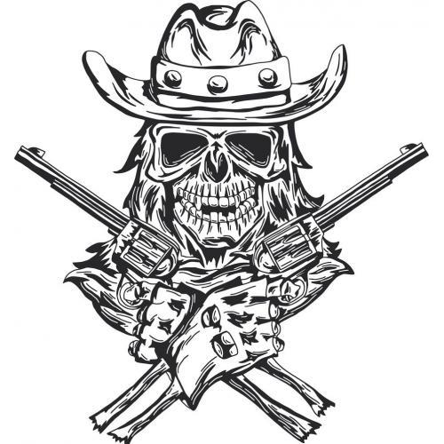 Cowboy skull with gun
