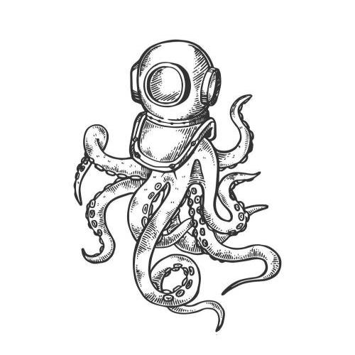 Octopus in diving helmet